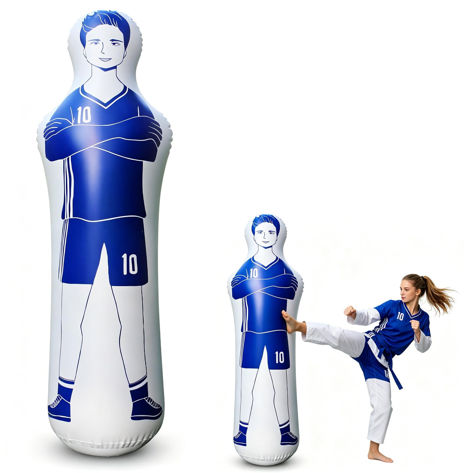 Aufblasbare Fußball Dummy, Spielpuppe Torwart Luft Mannequin Torwartpuppe 40x160 cm Freistoß Verteidiger Wand Boxsack Fußballpuppe für Dribbling Wand Passing Drills Fußball Training, Blau