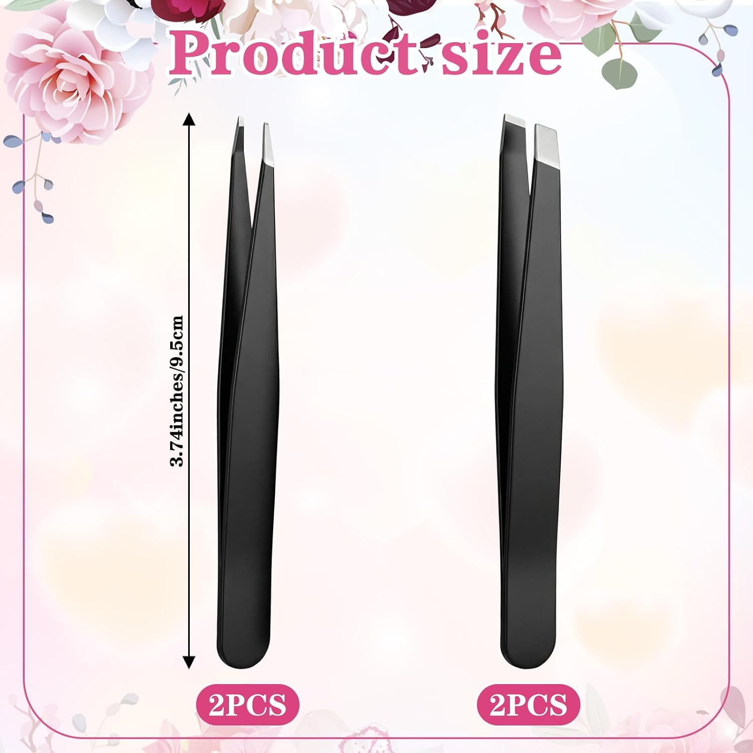 4PCS Eyebrow Tweezers, Small Black Precision Eyebrow Tweezers Stainless Steel Pointed Tip Tweezer Set for Women and Men Facial Ingrown Hair Removal