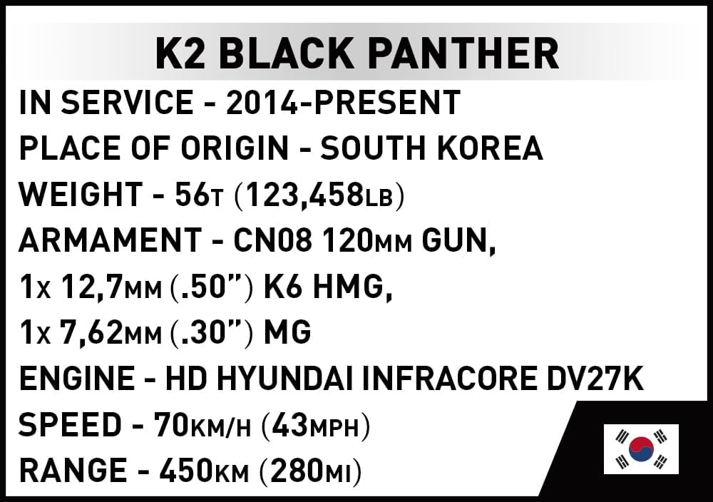 COBI Armed Forces K2 Black Panther Tank Building Set, 160 Pieces