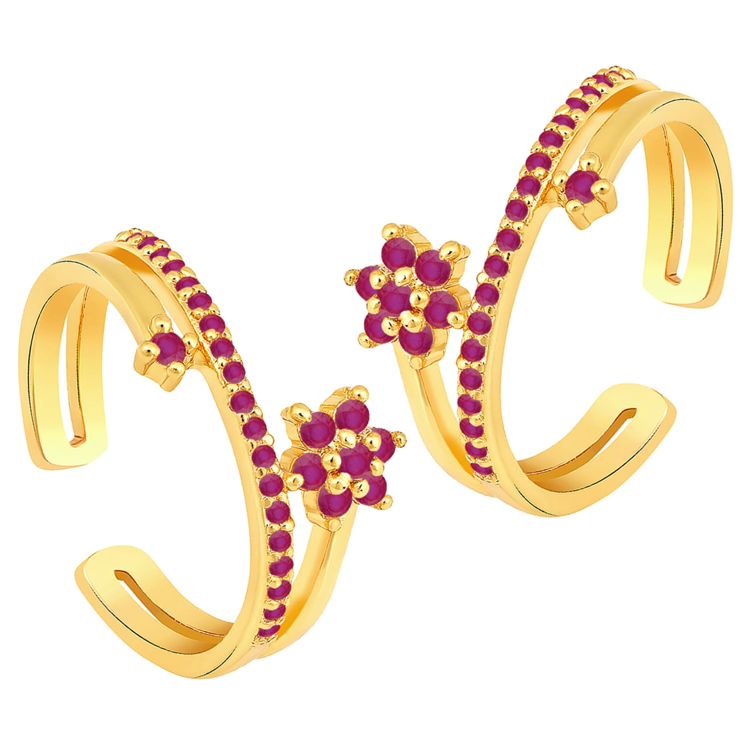 Gold Plated Rani Pink Cubic Zirconia Studded Fancy Toe Ring Adjustable Bichiya Stylish Fashion Jewellery