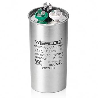 WISSCOOL UL 45+5uF 45/5 MFD 5% 370V/440VAC CBB65 AC Capacitor CBB65B Round Dual Run Start Capacitor for Heat Pump Air Conditioner Condenser Straight Last 5 Years