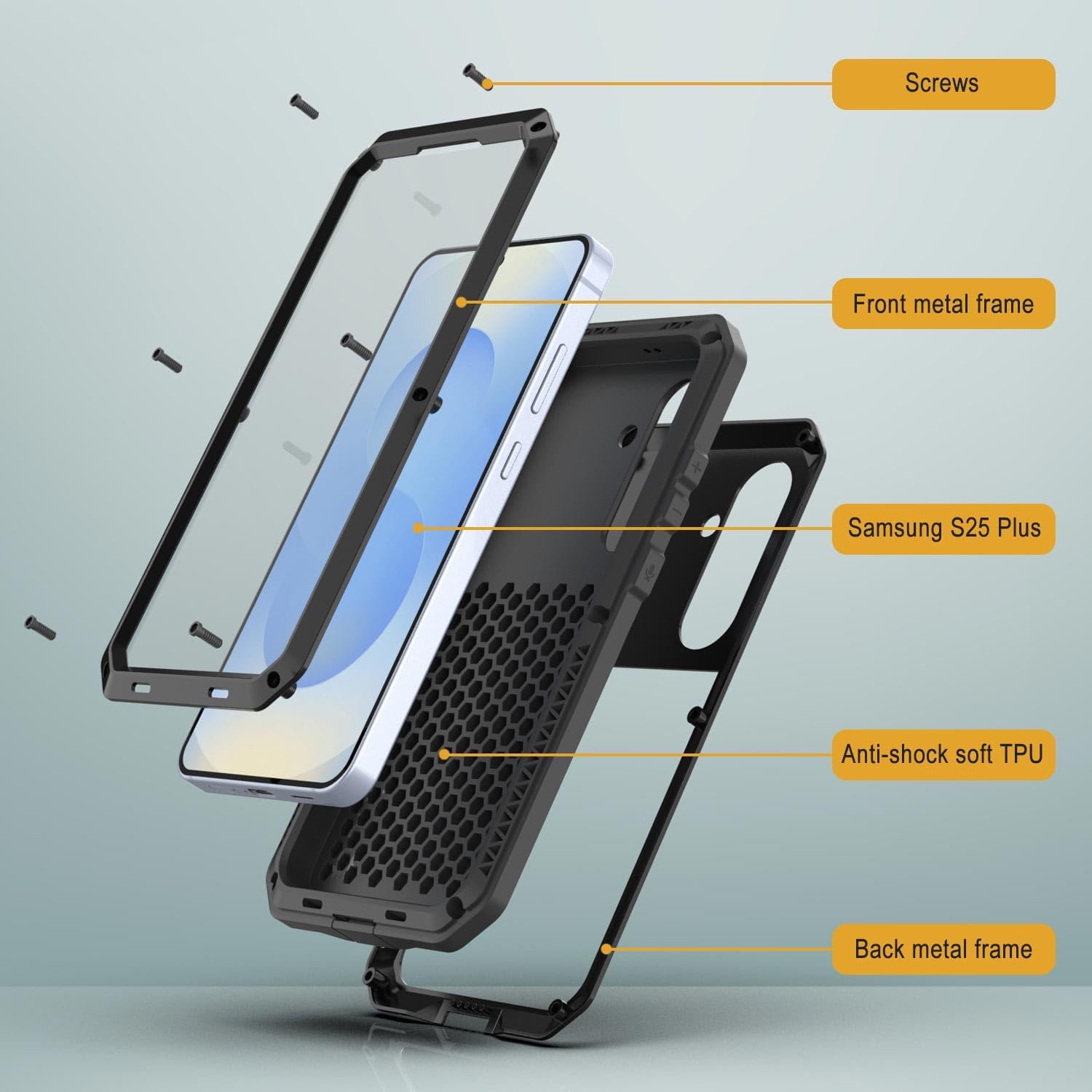 Punkcase for Galaxy S25 Plus Metal Case Heavy Duty Military Grade Armor Cover [Shockproof] Hybrid Full Body Hard Aluminum & TPU Design [Non Slip] for Galaxy S25 Plus 5G (2025) (6.7") [Black]