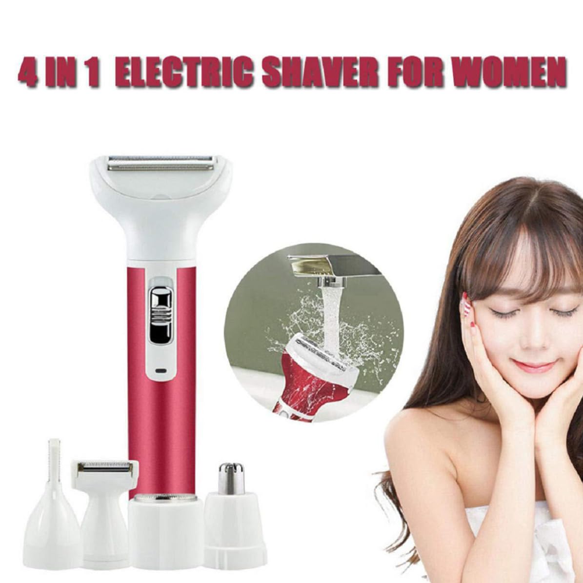 Afeitadora Eléctrica Mujer Recargable USB Roja, Depiladora Facial y Corporal Cuchillas Precisas, Recortadora Cejas y Vello Nasal para Cuidado Personal Diario