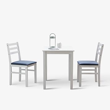 Livinia Seattle 3-Piece Wooden Dining Table Set for 2, Modern Farmhouse Kitchen Dining Room Set with Solid Wood Ladder Back Chairs for Small Space White