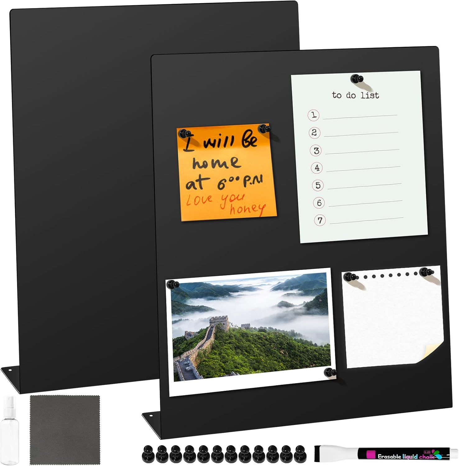 2 Pack Magnetic Bulletin Board Set, Magnetic Display Board, Small Desktop Magnet Stand, Contains Pen & 12 Magnet Clasps, for Home, School, Kitchen, Office Notice Display 12.6×11×2.6 inches