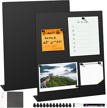 2 Pack Magnetic Bulletin Board Set, Magnetic Display Board, Small Desktop Magnet Stand, Contains Pen & 12 Magnet Clasps, for Home, School, Kitchen, Office Notice Display 12.6112.6 inches
