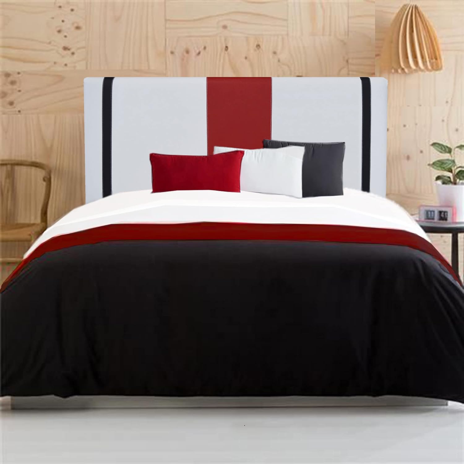 ONEK-DECCO Cabecero de Cama tapizado en Polipiel Mod. Barcelona 3 para Cama de Niño, Juvenil y Matrimonio (70 cm. Alto). (90x70, Blanco-Rojo-Negro)