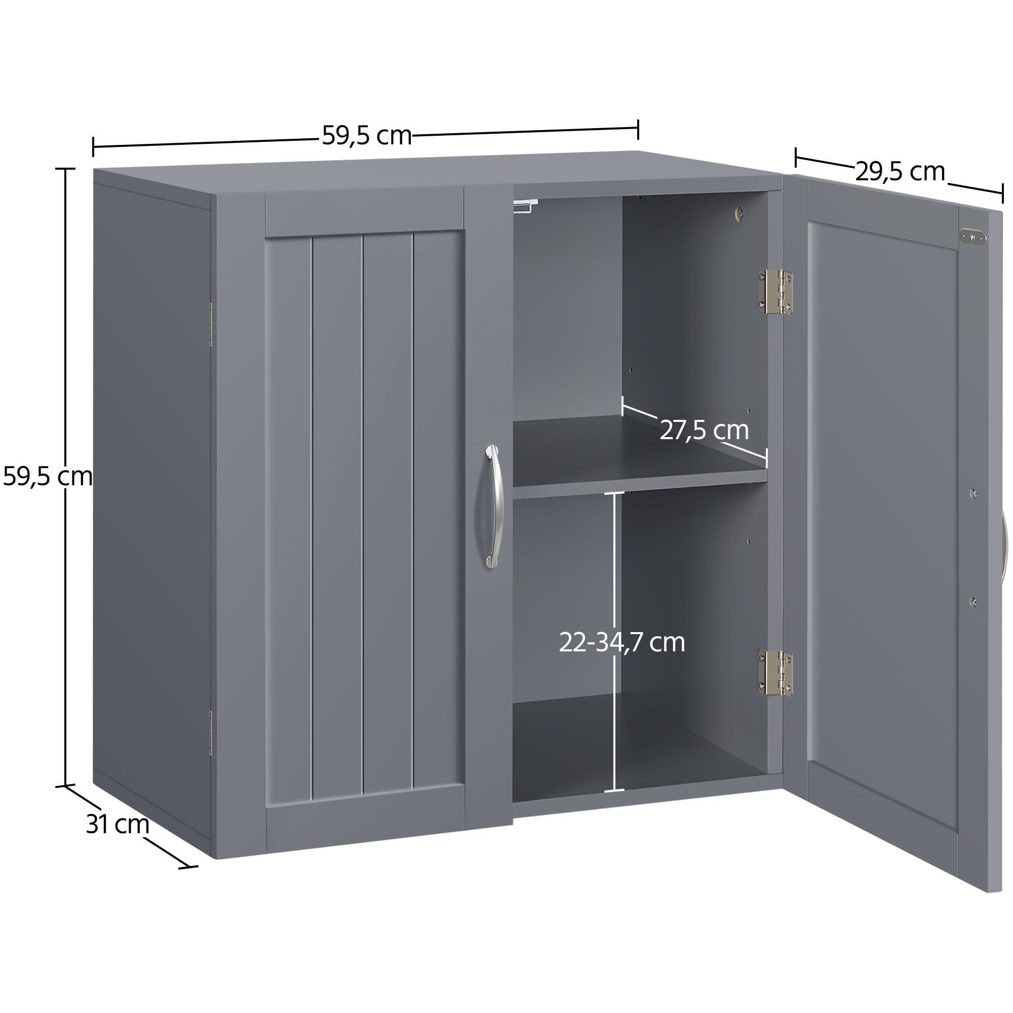 Yaheetech Lot de 2 Armoire Salle de Bains Murale, Meuble WC Suspendu, Etagère Hauteur Réglable, 2 Portes, Toilette/Cuisine/Salon Gris Foncé, 59,5 × 31 × 59,5 cm