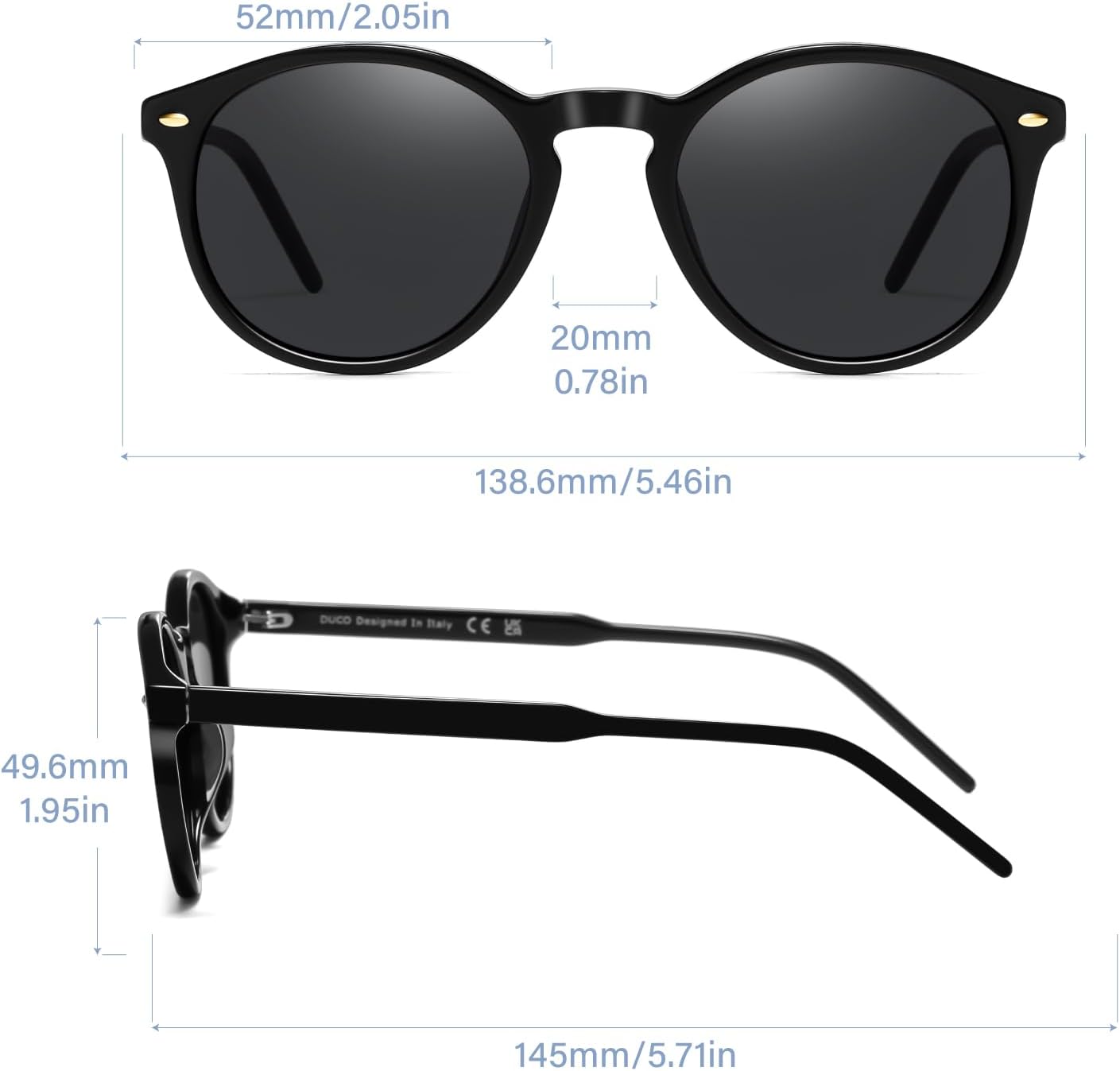 DUCO Men Sunglasses Polarized UV Protection Safety Mens Sun Glasses Cute Round TAC lenses Shades Acetate Frame DC1258 - Image 6