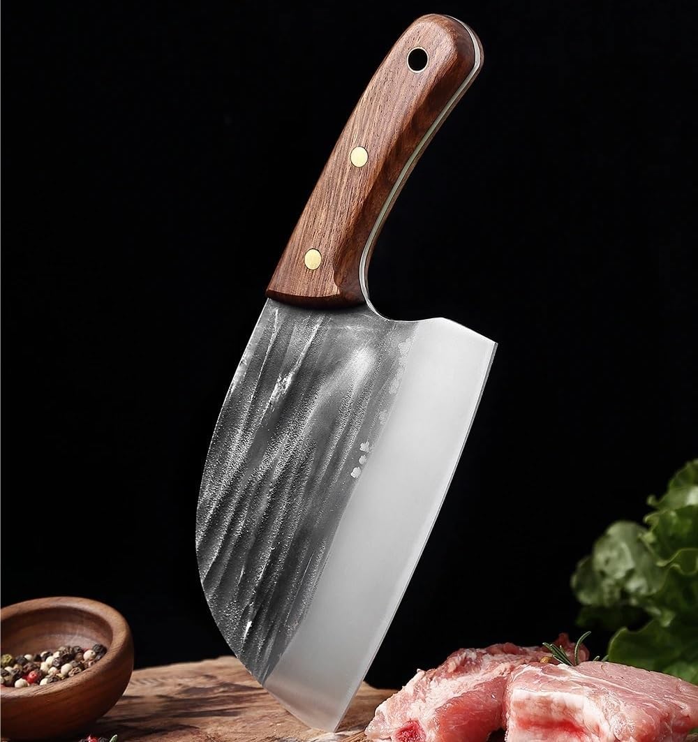 MAYIT Meat Cleaver Knife, Full Tang Kitchen Boning Knife Handmade Forged Butcher Knife Serbian Chef Knife Multi Cleaver For Meat, Fish And Vegetables, MAYiT5475