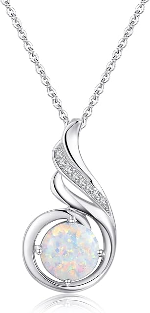 Opal Jewellery for Women 925 Sterling Silver Phoenix Princess Necklace White Opal Necklace for Women Girl Statement Necklace Birthday Gift.