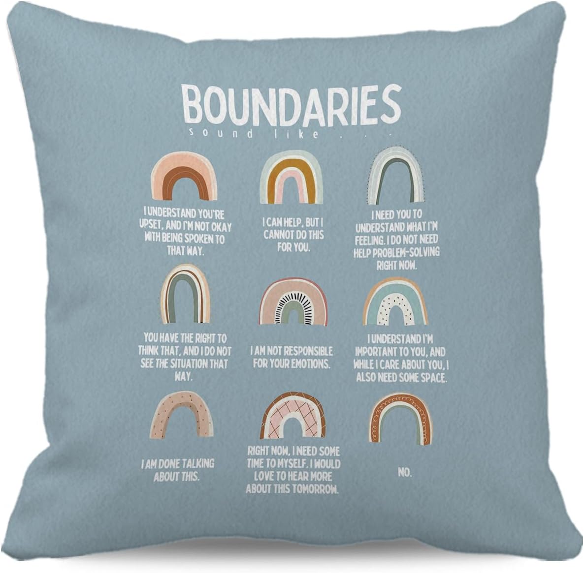 Mental Health Boundaries Inspirational Pillow Covers 18×18 – Mental Health Gifts, Therapy Office School Counselor Office Decor, Classroom Pillow Covers, Boho Rainbow Classroom Decor (Blue)