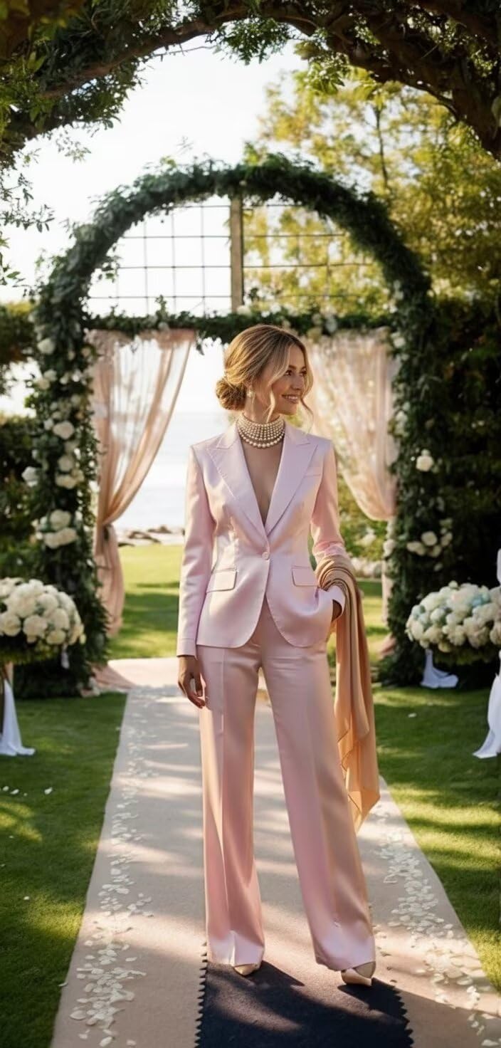 Satin Pant Suits for Women Dressy 2 Pieces Peak Lapel One Button Business Women’s Suit Tuxedo for Wedding Guest