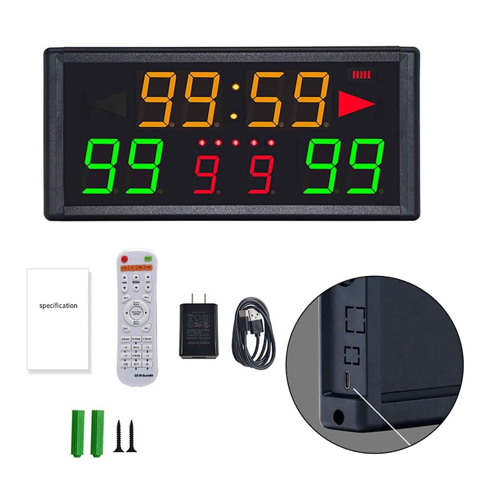 Tabellone segnapunti a LED, con Telecomando, Distanza di Controllo di 10-15 Metri, visualizzazione del Tempo di Attacco, punteggio, Numero di inning
