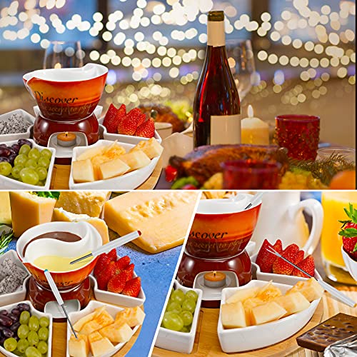 Arcwares Fondue Pot Set, Mandarin Duck Pot Fondue Pot, Ceramics cuisinart Fondue Pot, with 4 Fondue Forks, a Wooden Pallet, Removable Fondue Pot Suitable for Caramel, Cheese, seasonings, etc.