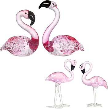 LONGWIN 2 زوج من تماثيل كريستال فلامنغو الزجاج المنفوخ يدويًا Flamingo Animal Sculupture تمثال قابل للتحصيل