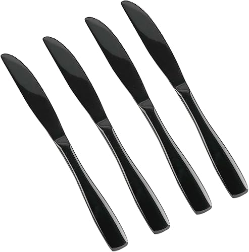 Teyyvn 16 cuchillos de cena de acero inoxidable negro con acabado de espejo, cuchillo de cena para cubiertos
