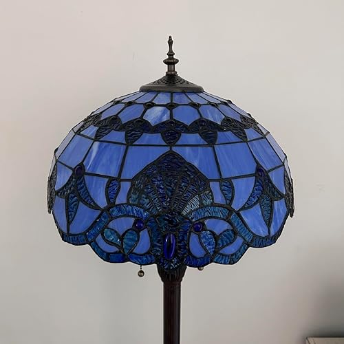 Miniatura 5 de Tiffany - Lámpara de pie con vitrales azules estilo barroco lavanda, base de metal, bombillas LED incluidas para sala de estar, dormitorio, 16