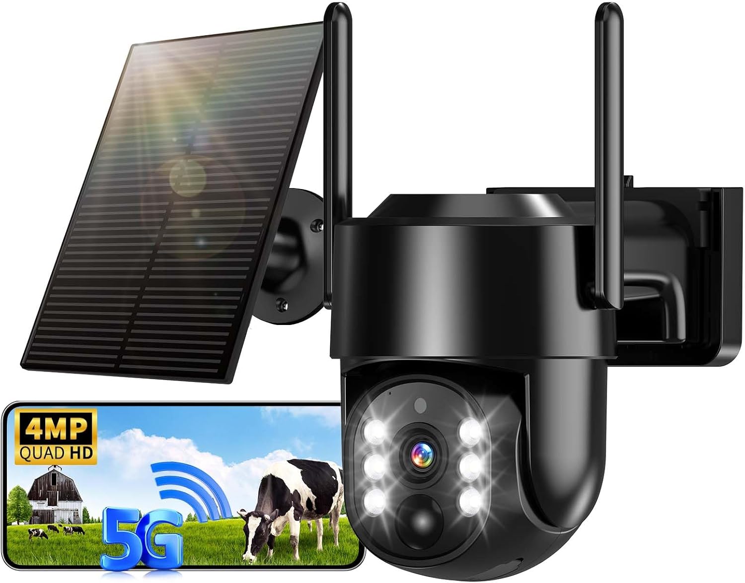 Solar Security Cameras Wireless Outdoor, 5G/2.4G Solar WIFI Cameras for Home Security,Battery Powered Outside Camera,Human Detection, Color Night Vision, 2-Way Talk for home Porch/Garage/Yard