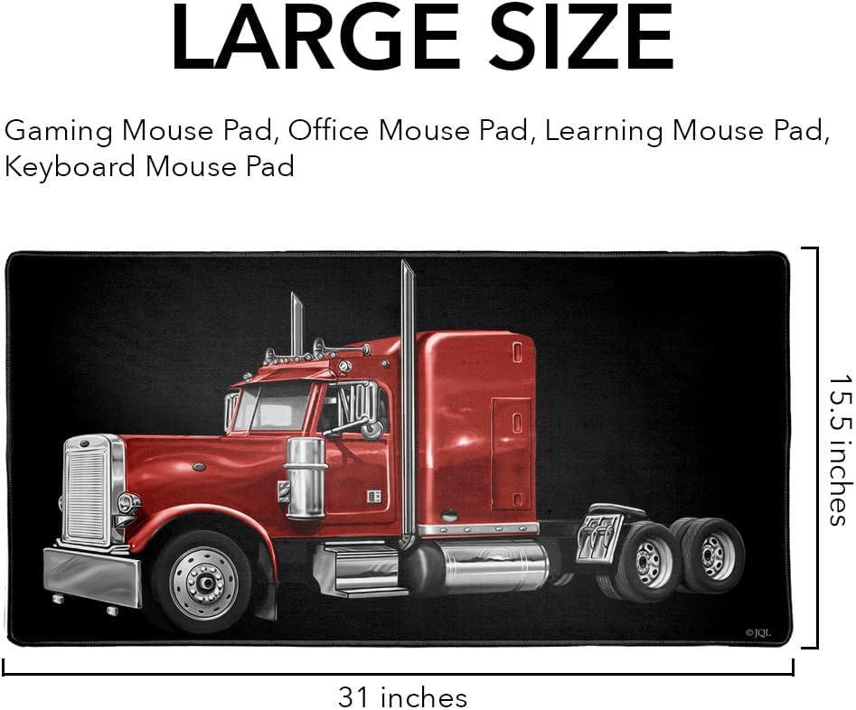 Semi Tractor Trailer Truck Trucker Large Gaming Mouse Pad Desk Mat with Stitched Edges, Non-Slip Base