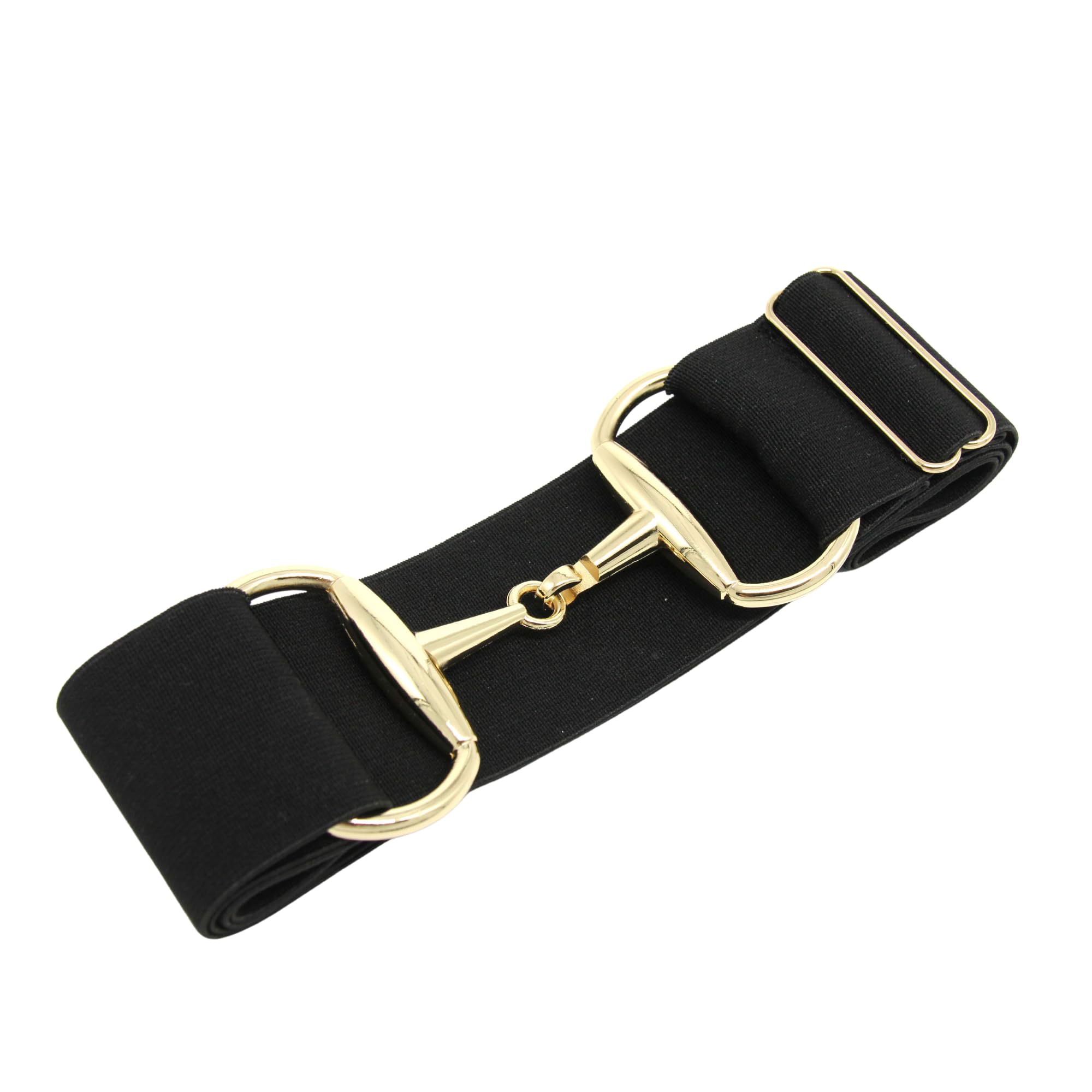 Cinturón ecuestre con hebilla, equino Horsebit estirable, cinturón elástico para mujer/hombre para montar pantalones, Cinturón negro de 2 pulgadas con hebilla dorada 5