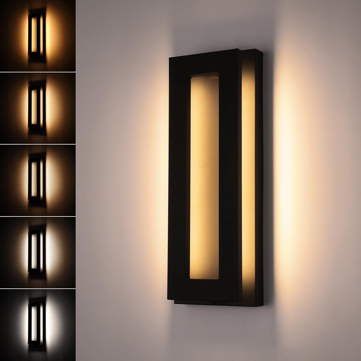 LEONLITE 5CCT 19 Inch Integrated LED Modern Outdoor Wall Light Fixture, Dimmable Exterior Lighting Fixtures for Porch, 24W Anti-Glare Wall Sconce, 100-277V, Matte Black, IP65, ETL Listed