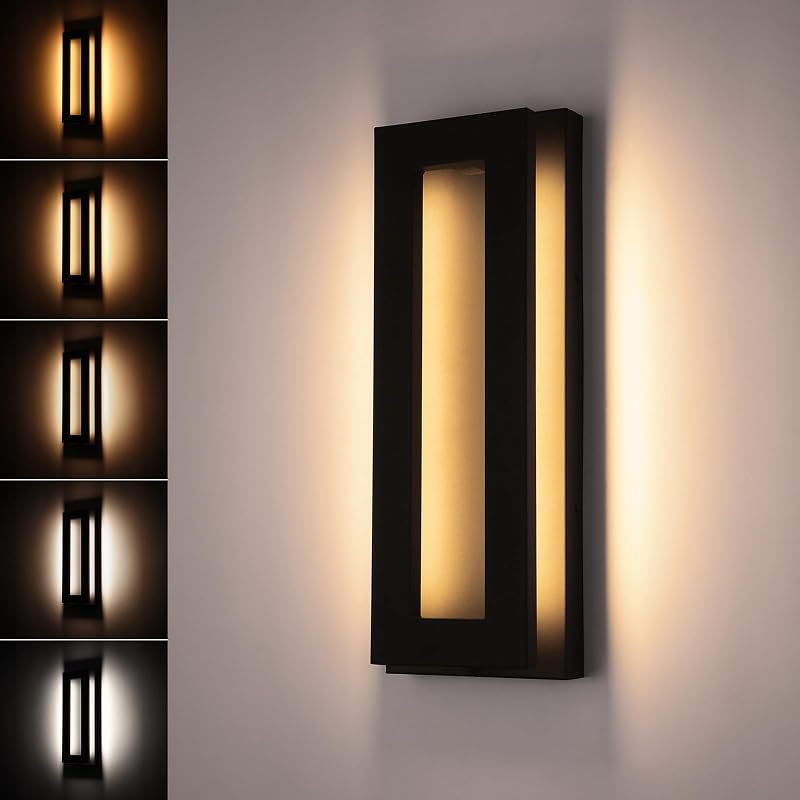 LEONLITE 5CCT 19 Inch LED Outdoor Wall Light, Rectangular Frame | Dimmable Large Modern Exterior Wall Sconce, for Porch Patio, 100-277V, Matte Black, Aluminum Anti-Glare, IP65, ETL