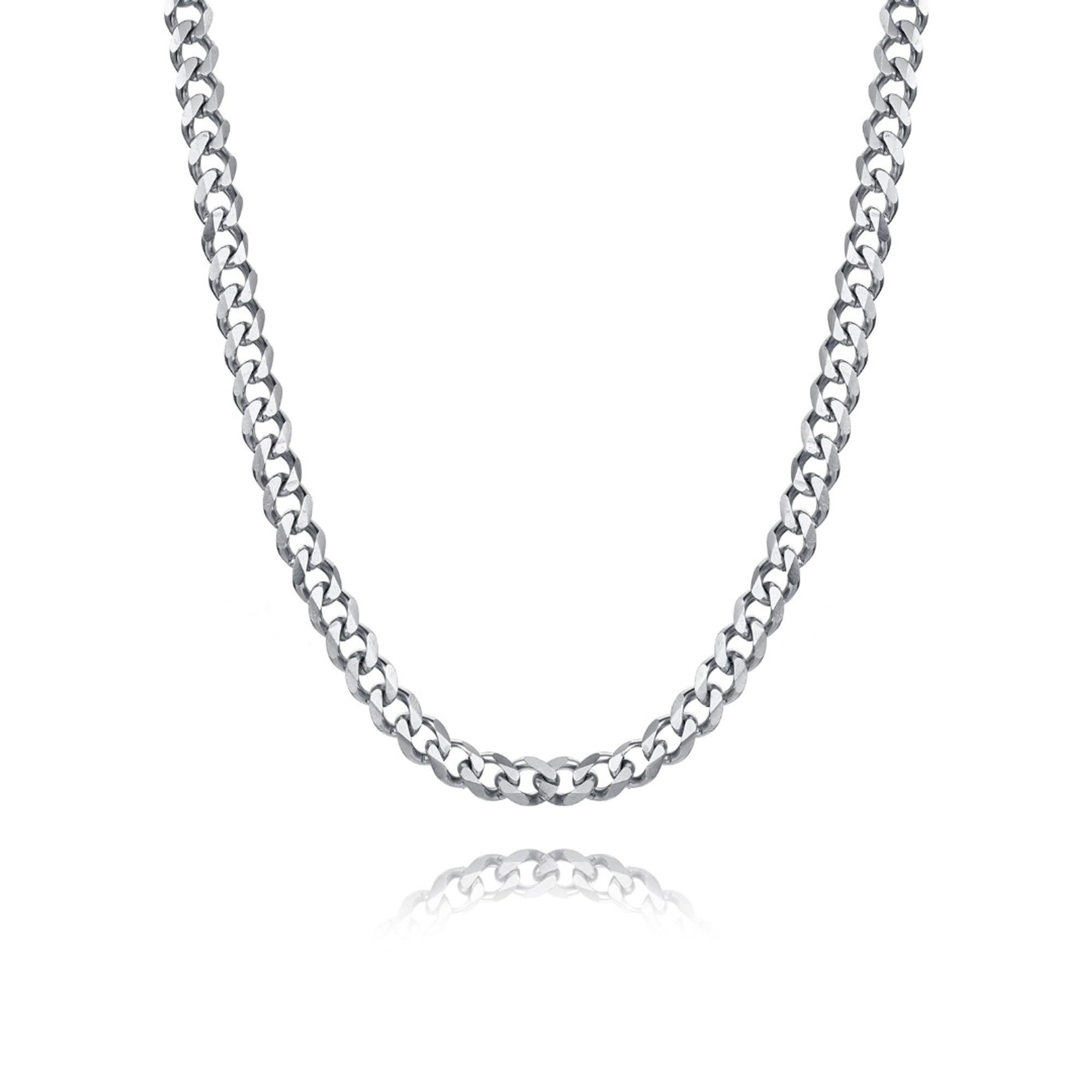 4mm CURB Mens Necklace Silver Chain Cuban - Stainless Steel Jewellery - Neck Link Chains for Men Man Women Boys Kids - 18" 20" 22" 24" 26"