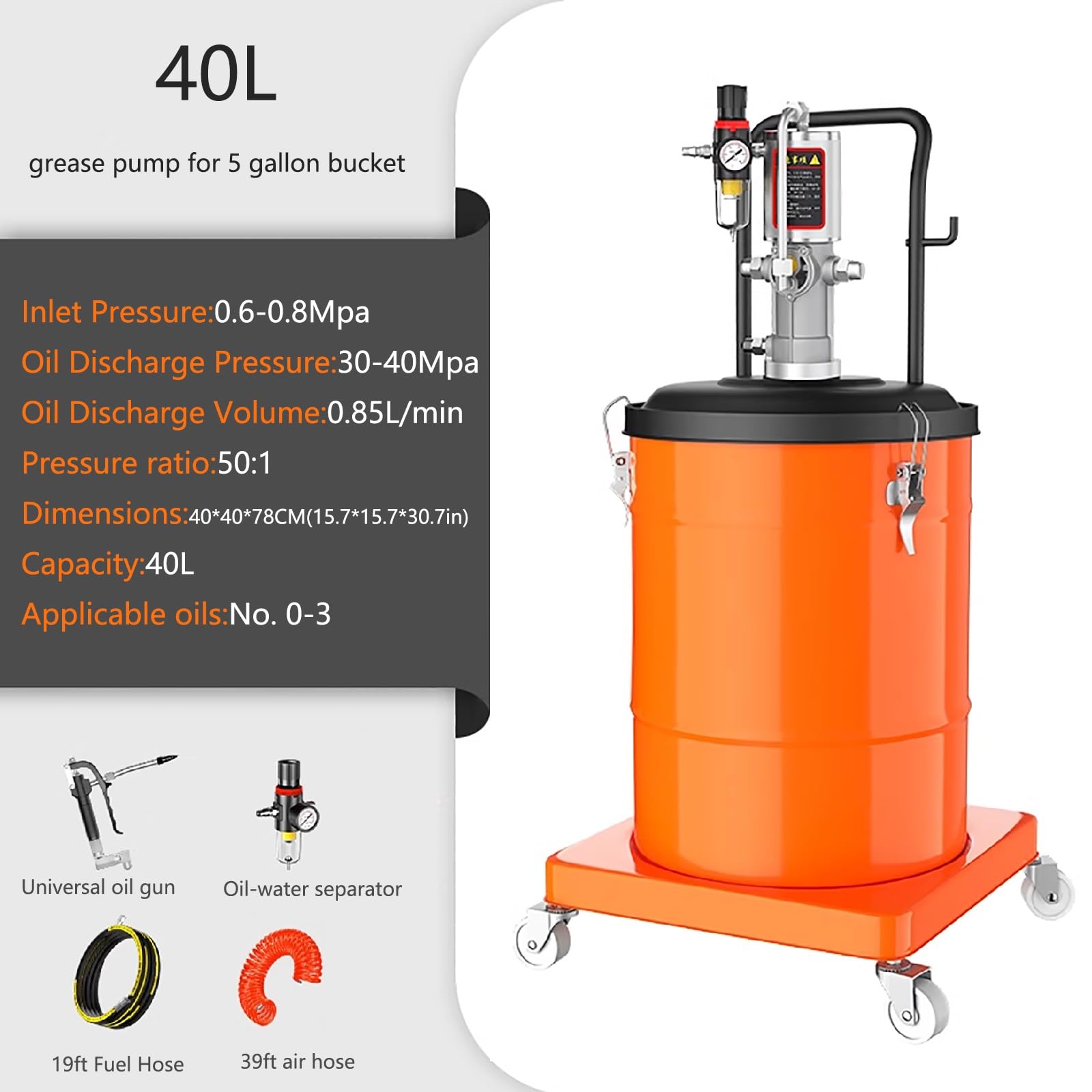 Bomba de grasa neumática, relación de presión 50:1, adecuada para uso automotriz, gran capacidad para cubo de 5 galones, lubricación de aceite de máquina herramienta