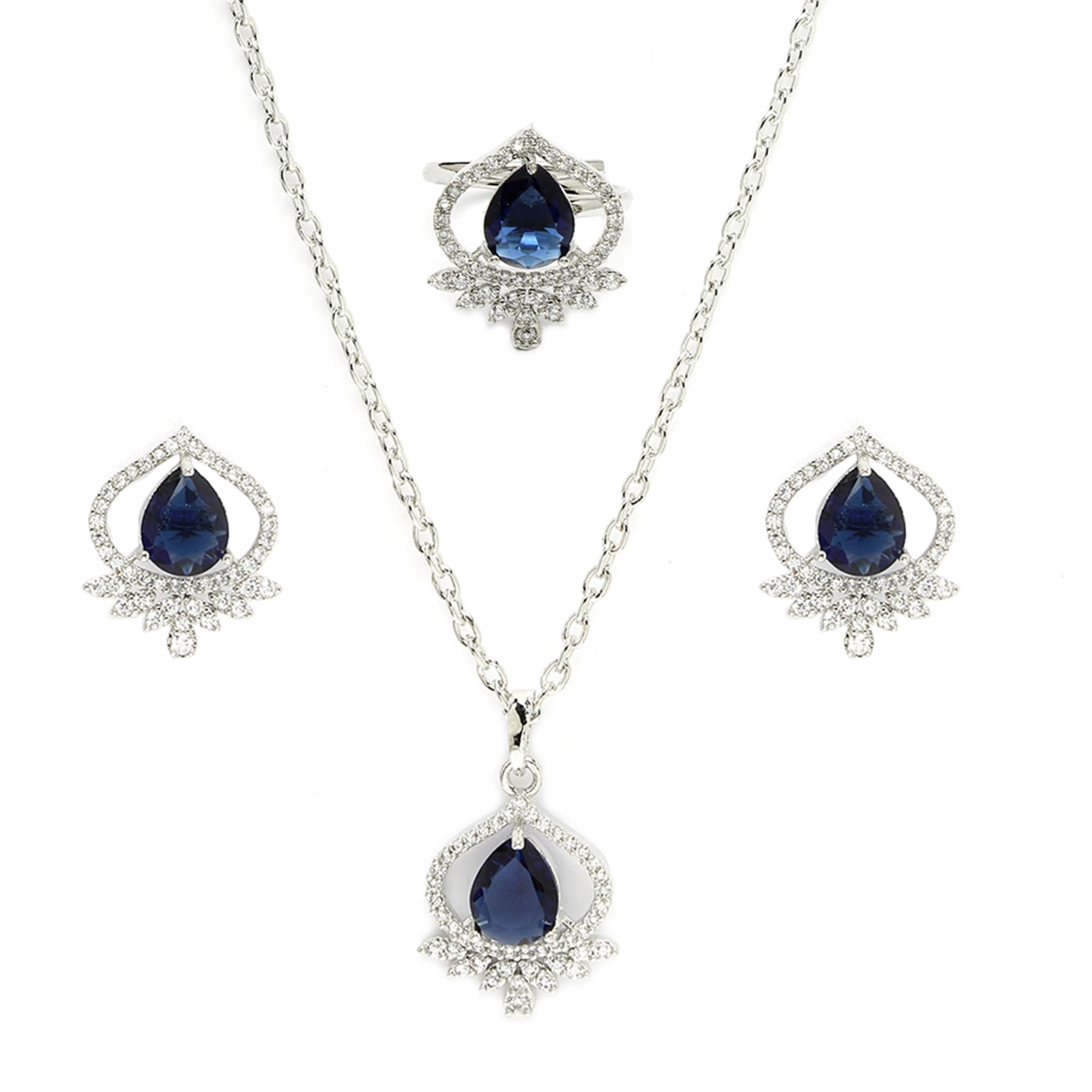 ZENEME Silver Plated Luxury American Diamond Trilliant Crystal Pendant & Earrings Jewellery Set For Women |Pendant Gift for Rakhi Jewelry (Blue Celestial Charm Pendant Set) (B0D92FMZGV) Amazon Price History, Amazon Price Tracker