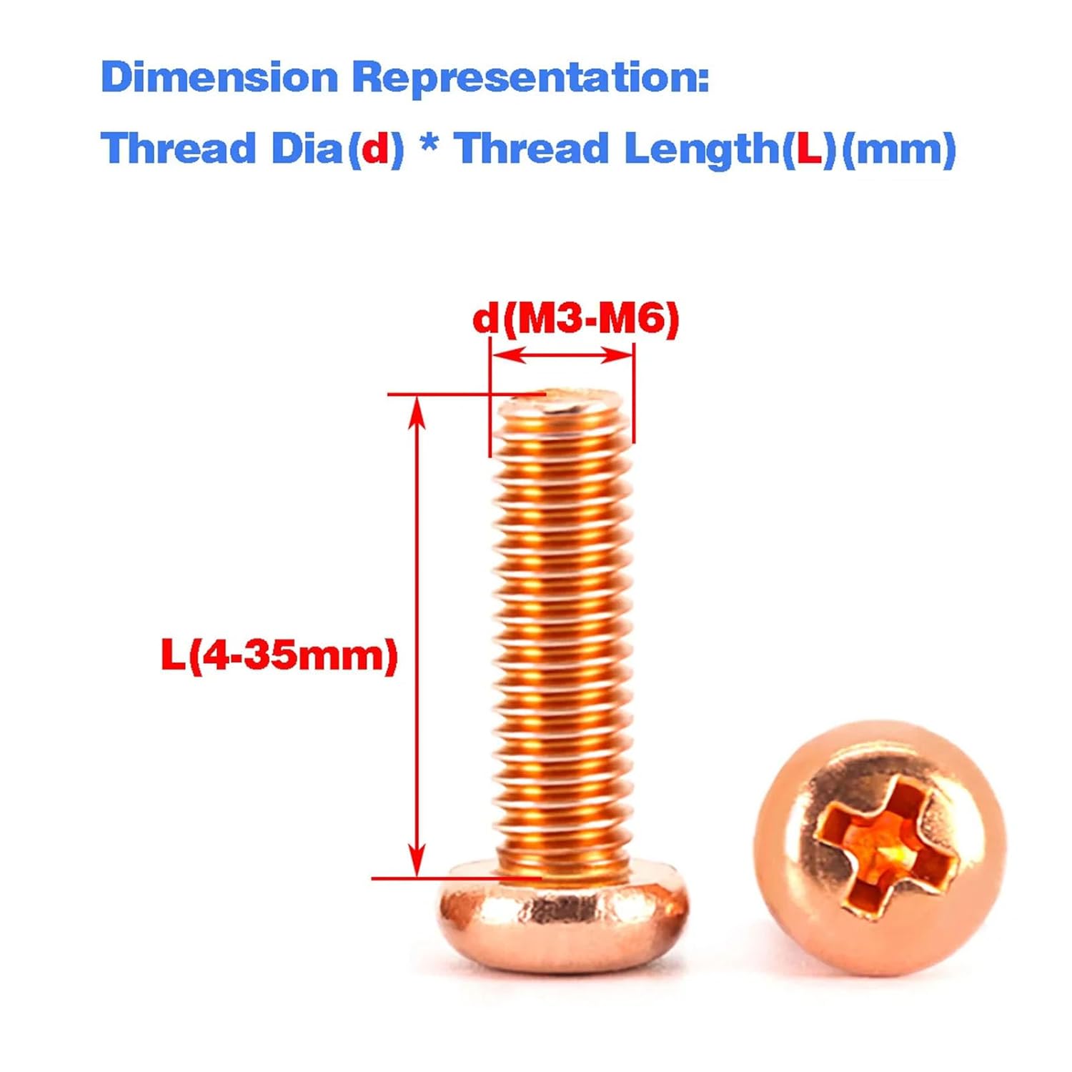 Red Copper Phillips Pan Head Screws – M3-M6 Round Head Bolts for Electrical/Decorative Applications