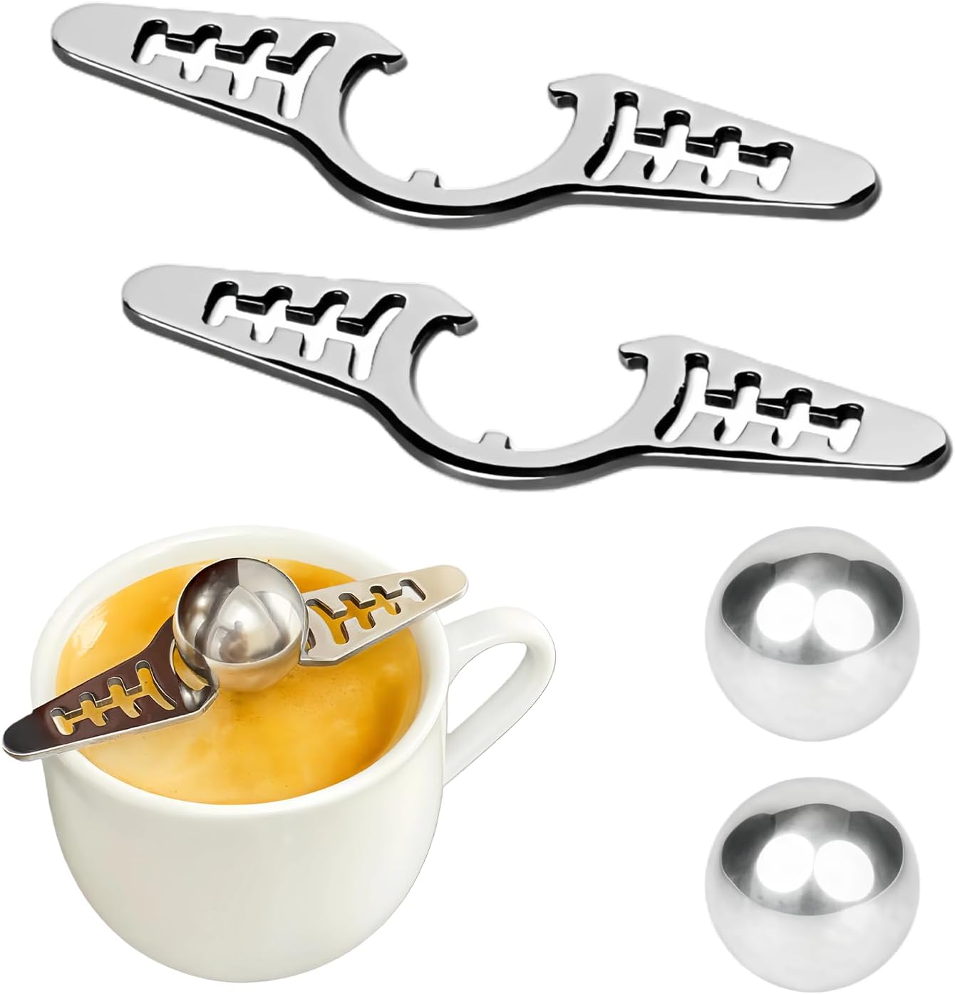 2PCS Espresso Ice Ball Set, Stainless Steel Frozen Coffee Balls With Stand, Reusable, Fit for Whiskey and Cocktail Accessories, Metal Cooling Tool to Enhance the Beverage Experience