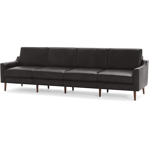 Burrow Nomad MidCentury Modern Leather King Sofa, Low Arms