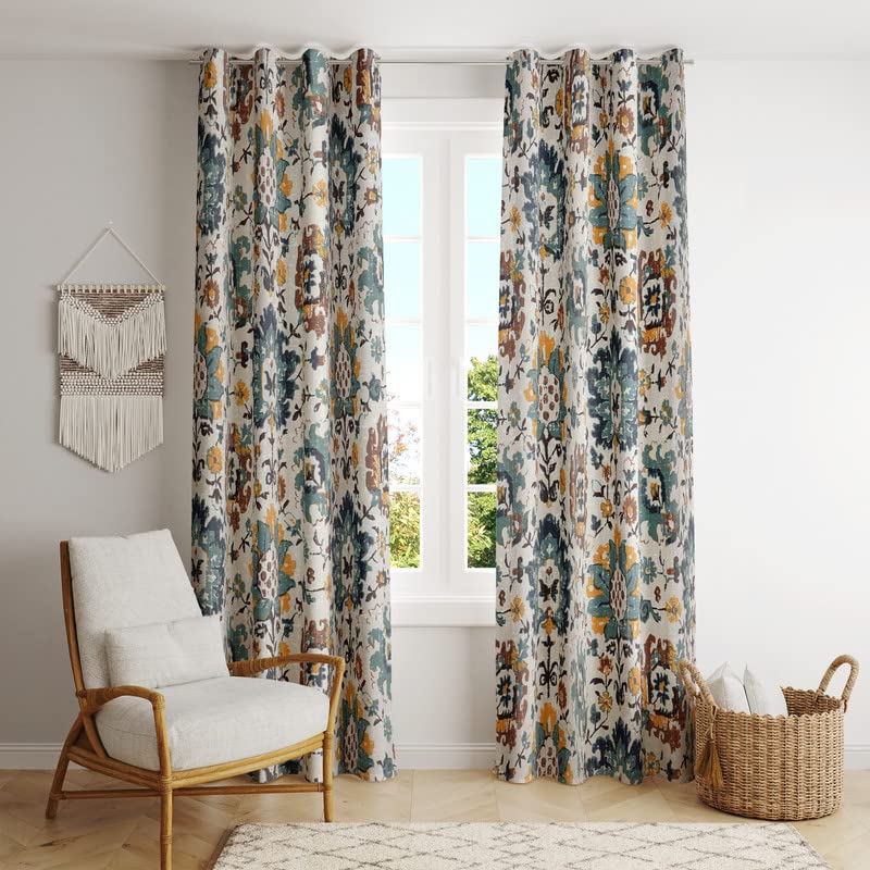 Bilberry Furnishing By Preeti Grover Cotton Pencil Pleat Curtains Set of 2 for Door Bedroom, Living Room Printed Curtains with Stainless Steel Rings (Grey & Blue, Door- 7 Feet X 4.5 Feet)-image-27