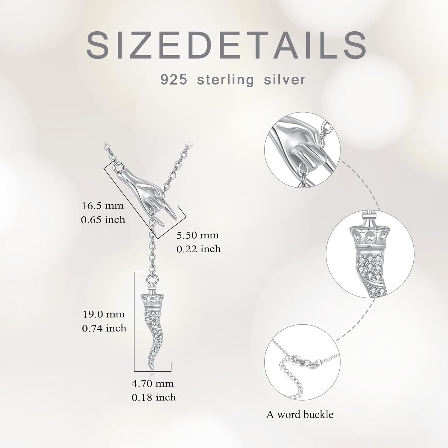 Italian Horn Hand Necklace Cornicello Pendant Necklaces Good Luck Amulet Pendant 925 Sterling Silver Jewelry for Women Christmas Gift - Image 6