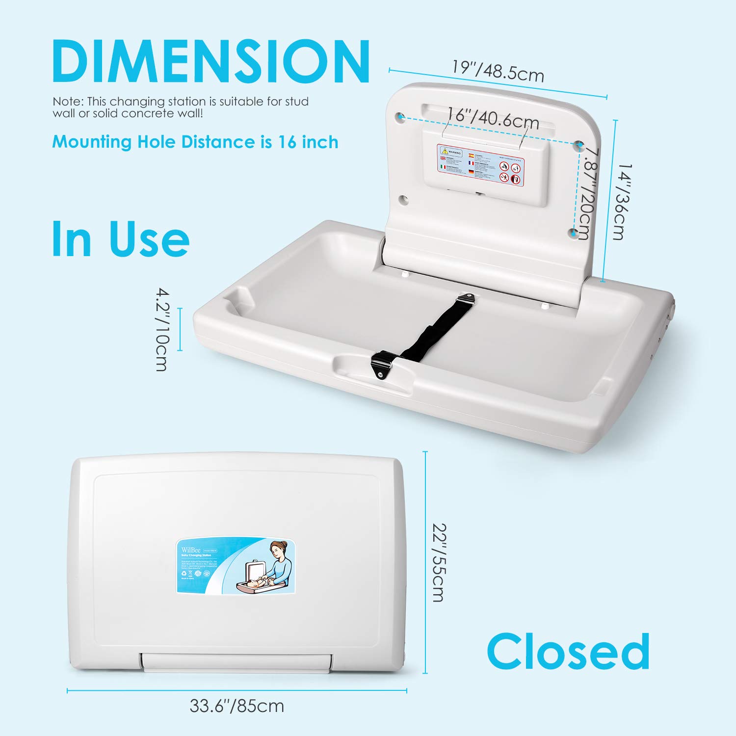 Uр Tо 50% оƒƒ Wall-Mounted Baby Changing Station, Horizontal Fold-Down Diaper Change Table with Safety Straps Paper Liner Dispenser for 16” Stud Wall Commercial Bathrooms and Home