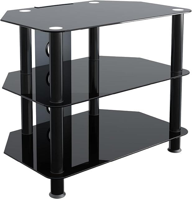 mahara Glass Corner TV Stand with Cable Management - TV Floor Stand Max 32 Inch TV - TV Mount Stand Max Weight 35kg TV - Black Tempered Safety Glass TV Stand Unit
