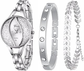 Weicam Women's Diamond Wristwatch Bangle Bracelet Jewelry Set Analog Quartz Wrist Watch for Ladies