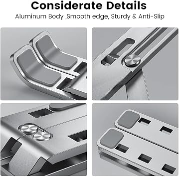 Laptop Stand, Computer Tablet Stand Laptop Holder Riser Ergonomic Aluminum Adjustable 6 Angle Foldable Portable Desktop Holder Compatible with MacBook,iPad, HP, Dell, Lenovo 10-15.6- Silver