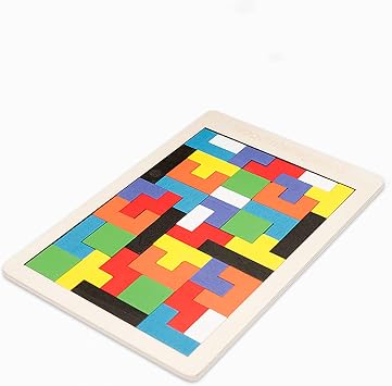 Large Wooden Blocks Puzzle Brain Teasers Toy Geometric Tangram Brain Teaser Puzzles Geometry Jigsaw Russian Blocks Game STEM Montessori Educational Gift for Kids Adults