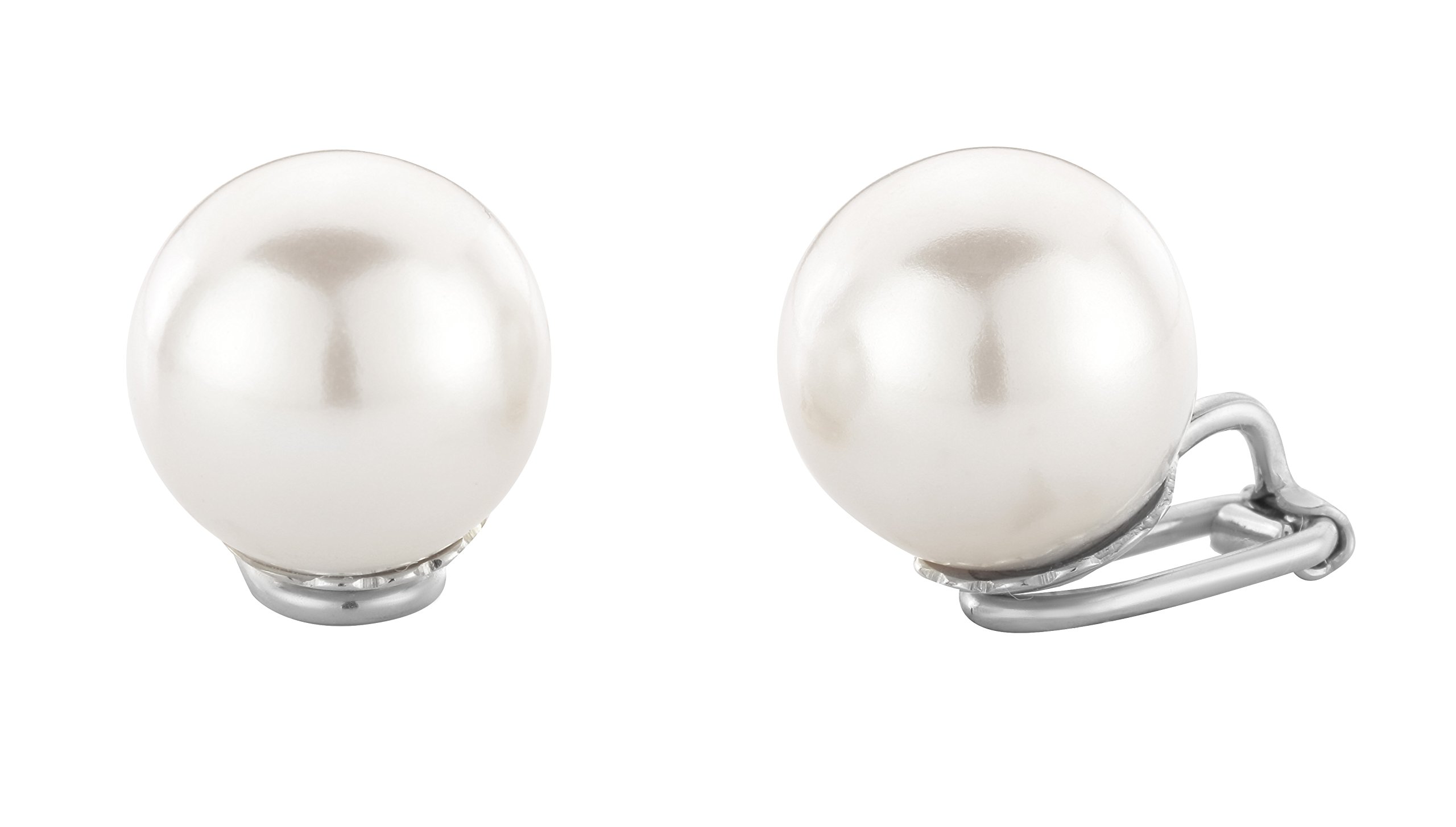 Traveller Ohrclip - Damen - Silberfarben - Perle - 14 mm - Weiss - Platiniert - 801114