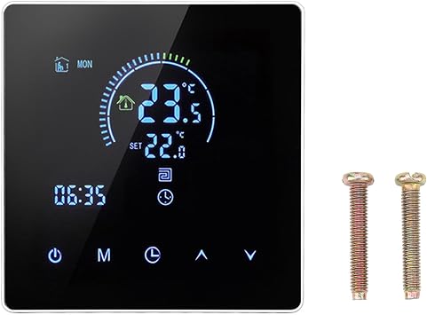 Smart Thermostat Controller, Programmable LCD Temperature Control with 7 Day Scheduling Remote Touch App Voice Compatible for Home Boiler Heating ABS 1 Pack