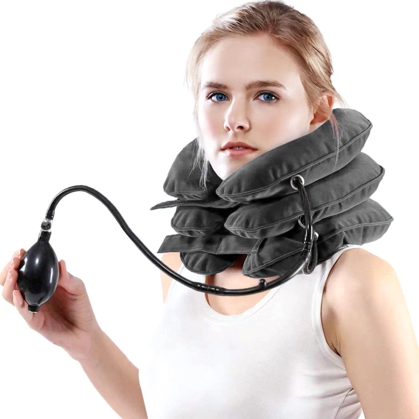 Pogcay Cervical Neck Traction Device, Neck Stretcher, Neck Traction Device for Neck Pain Relief, Cervical Neck Traction Device, Inflatable Neck Brace & Neck Decompression(Gray)