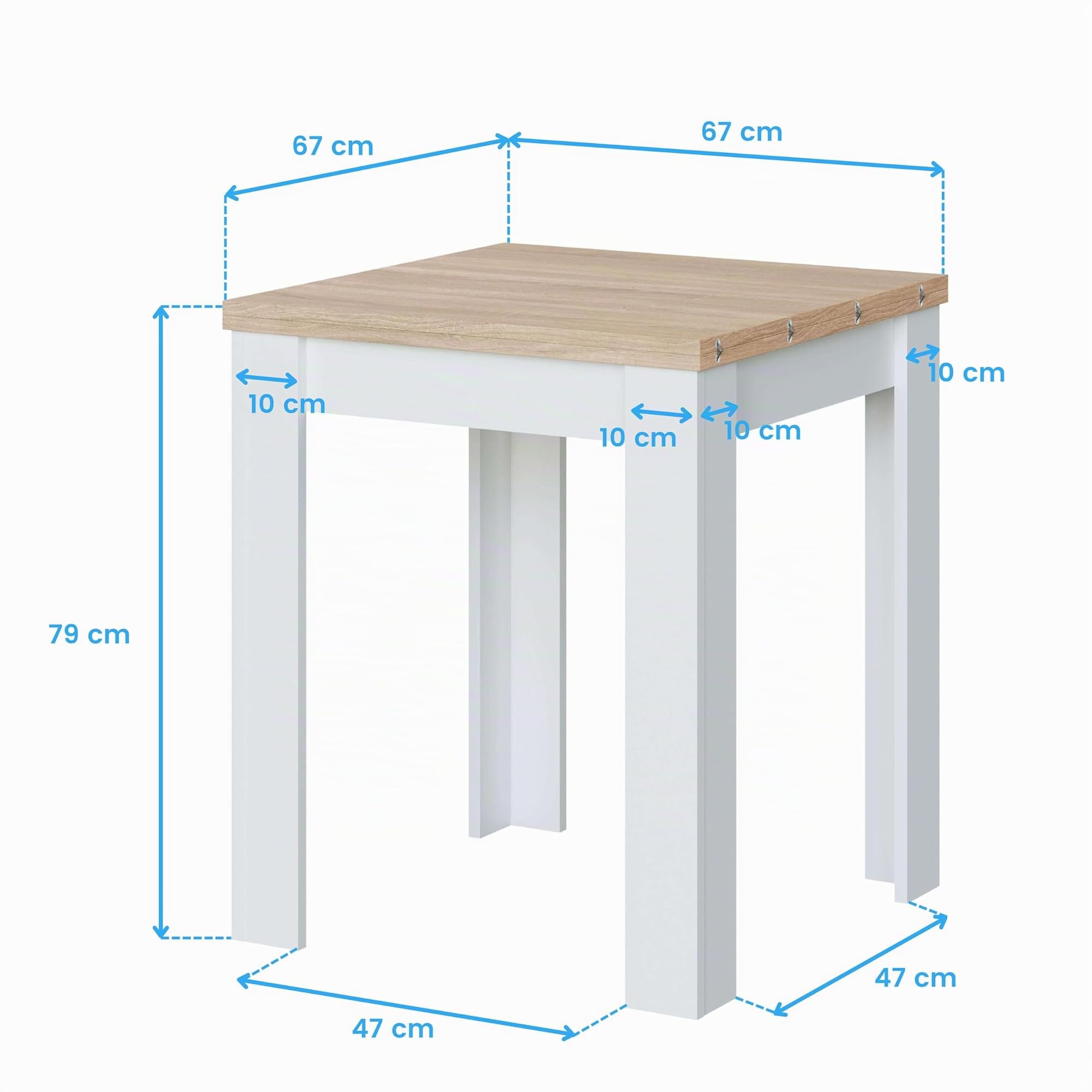 Habitdesign Tavolino allungabile tavolo da cucina con finitura bianca "Artik" e rovere canadese, dimensioni: 67-134 x 67 x 79 cm (larghezza x profondità x altezza).