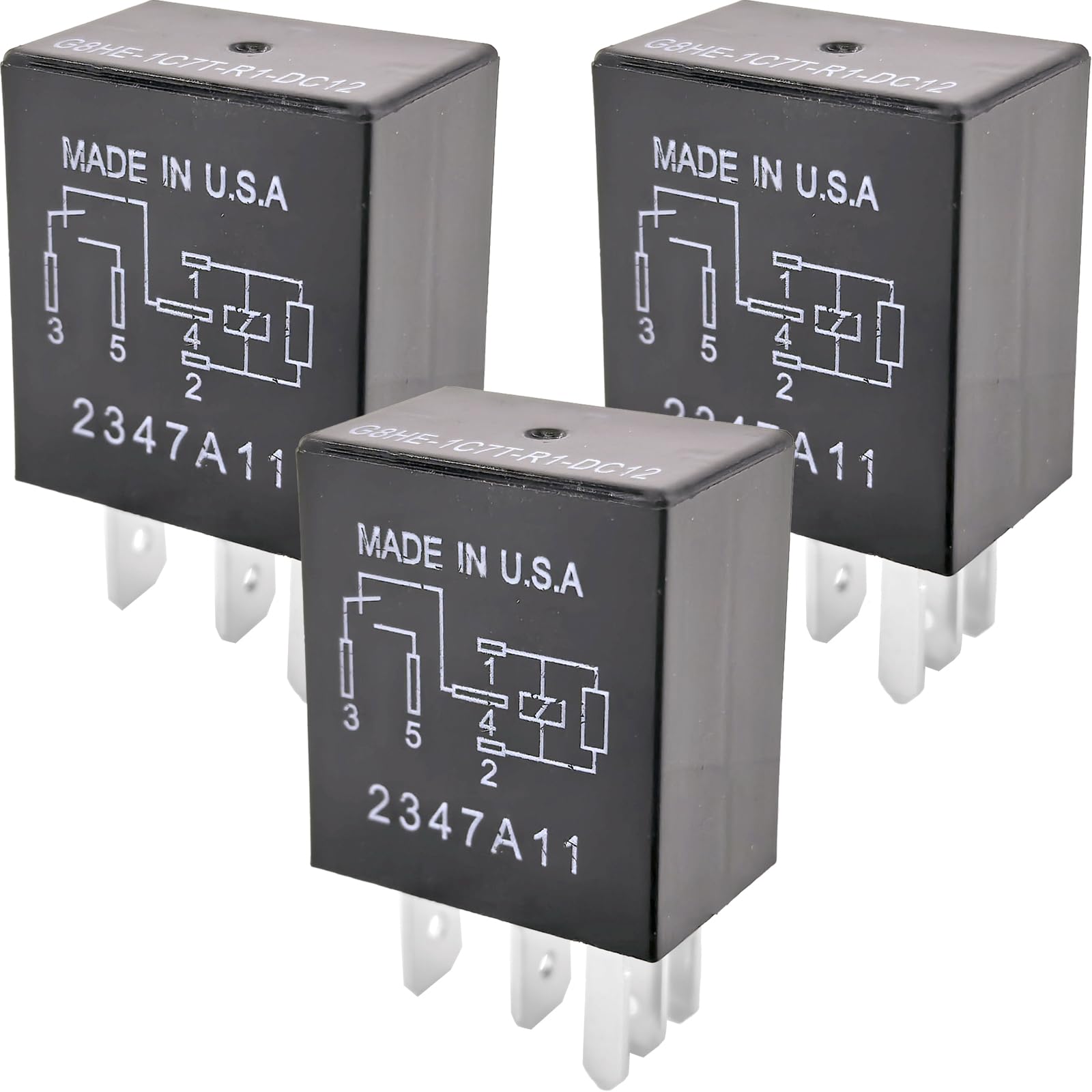 3-Pack G8HE-1C7T-R1-DC12 Relay - 40A 12VDC 5-Pin SPDT Automotive Relay - Compatible with Select Jeep Vehicles (for Wrangler, Grand Cherokee) - Fixes