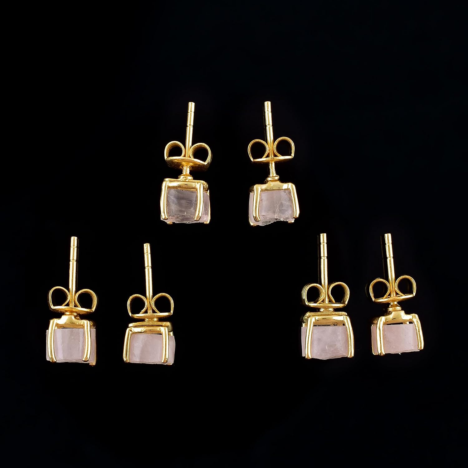 Raw Gold Stud Earrings For Women Natural Gemstone Dainty Pair, Birthstone Energy Crystals Jewelry 14K Gold Plated Flat Back Earrings Trendy Gifts For Mom