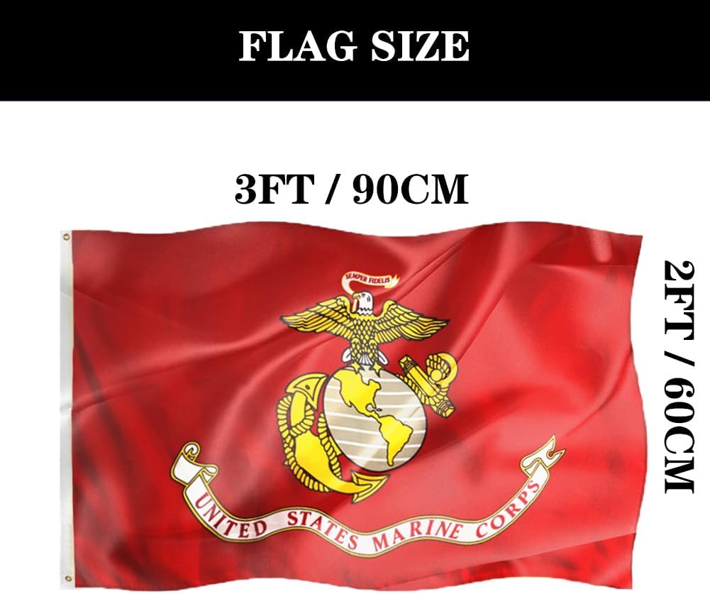 Double Sided US Marine Corps Flag 2x3 FT Outdoor- 3Ply 320D Nylon Heavy Duty USMC Flags Canvas Header with 2 Brass Grommets Easy to Rising