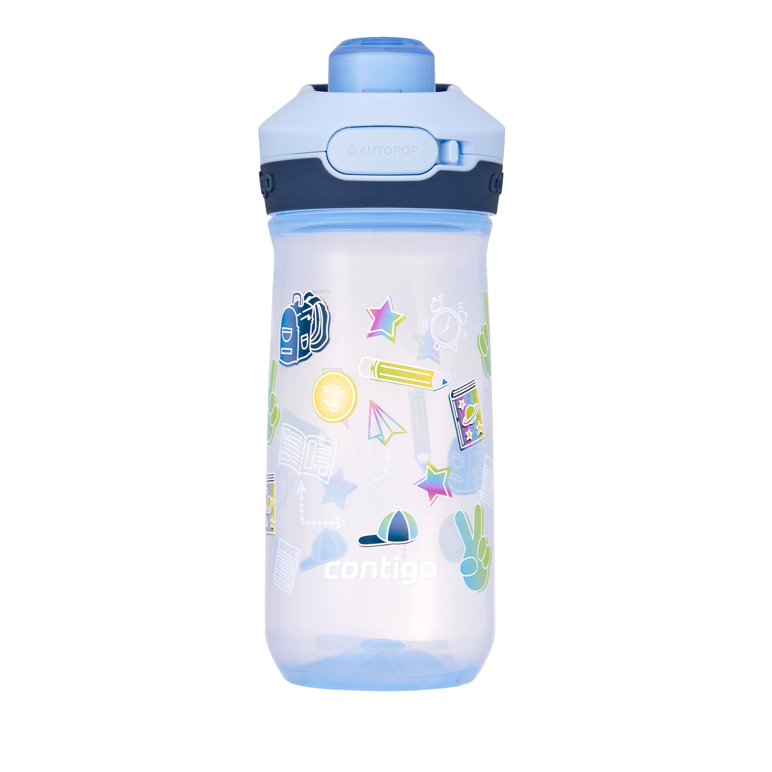 Contigo Jessie Autopop Kids Water Bottle | Large Drinking Bottle | 100% Leak-Proof & Dishwasher Safe | Ideal for Daycare, Kindergarten, School, Sports | 420 ml | Periwinkle