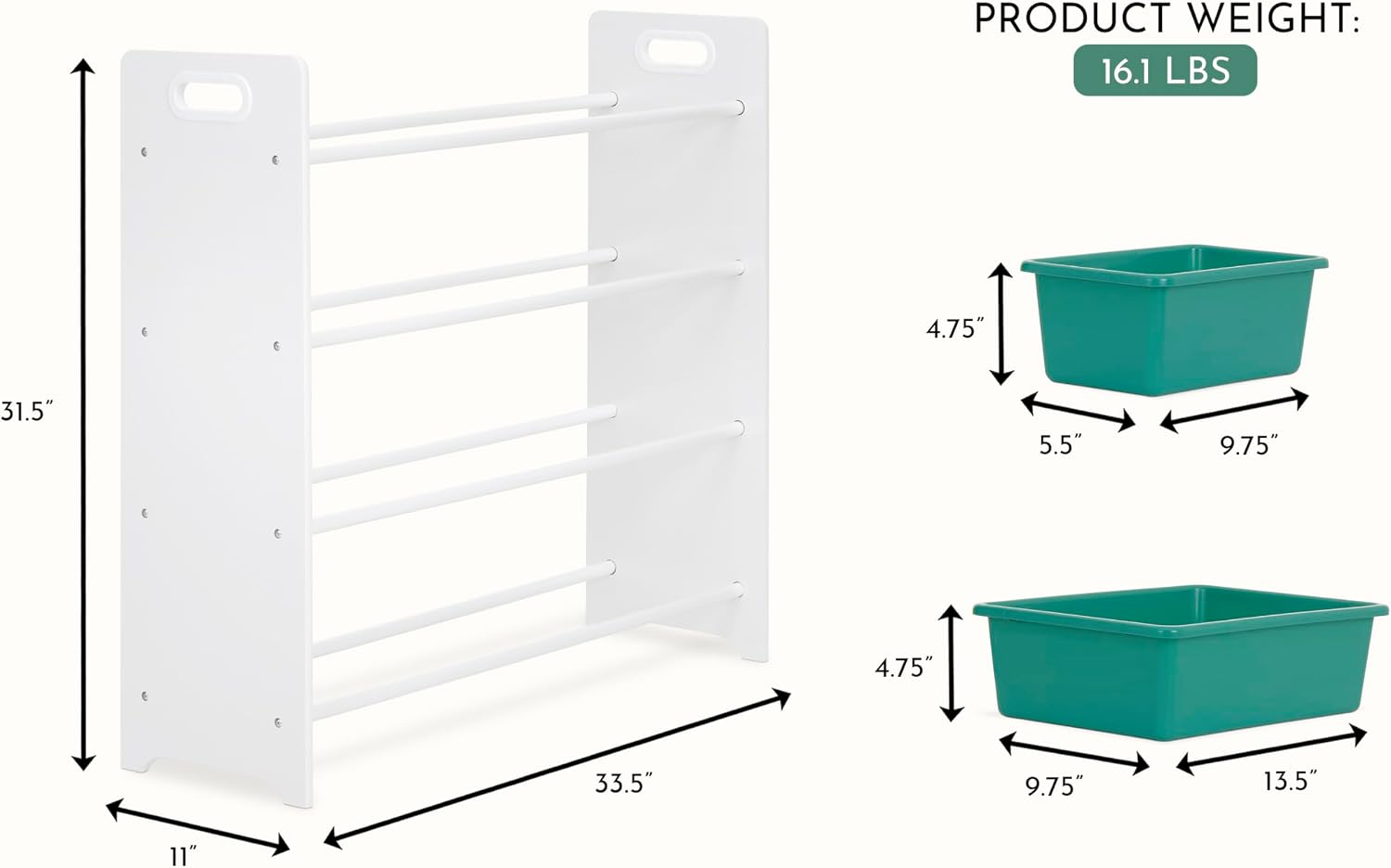 Evolur Kids Toy Storage Organizer with Bins – Wooden Frame & Durable Plastic Bins, Toddler Playroom Organizer for Nursery & Bedroom, ASTM Certified, Green & White
