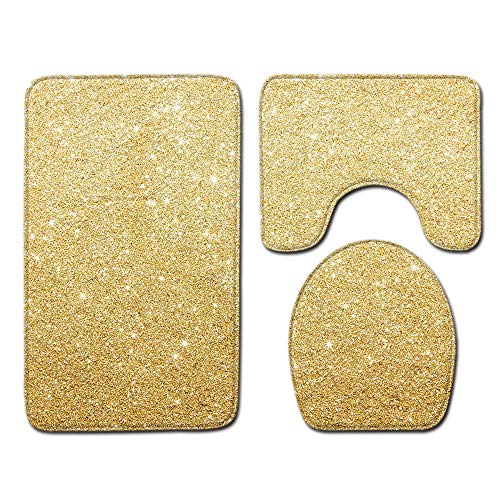 Shinewe Ensemble de 3 tapis de salle de bain antidérapants pour abattant de WC (paillettes dorées) Cover